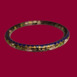 Vintage Cloisonne Open Face Bangle Bracelet
